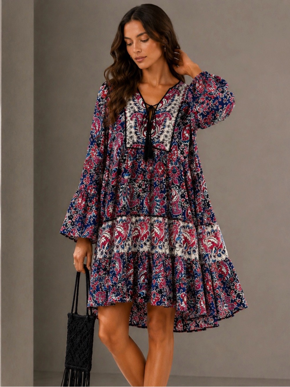 Anthropologie Somserset Paisley Floral Babydoll Mini Dress Size M